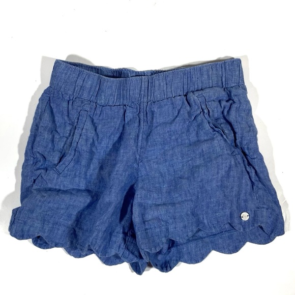 Lilly Pulitzer Brea Linen in Beckon Blue x Sea Salt Scalloped Shorts Size M
